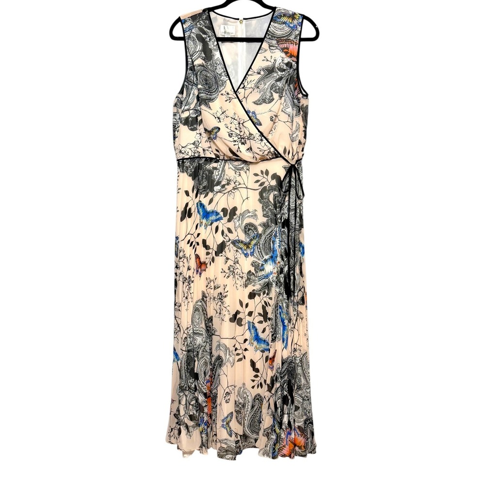 Donna Morgan Romantic Butterfly Art Print Wrap Maxi Dress Womens Sz 12 Fairycore